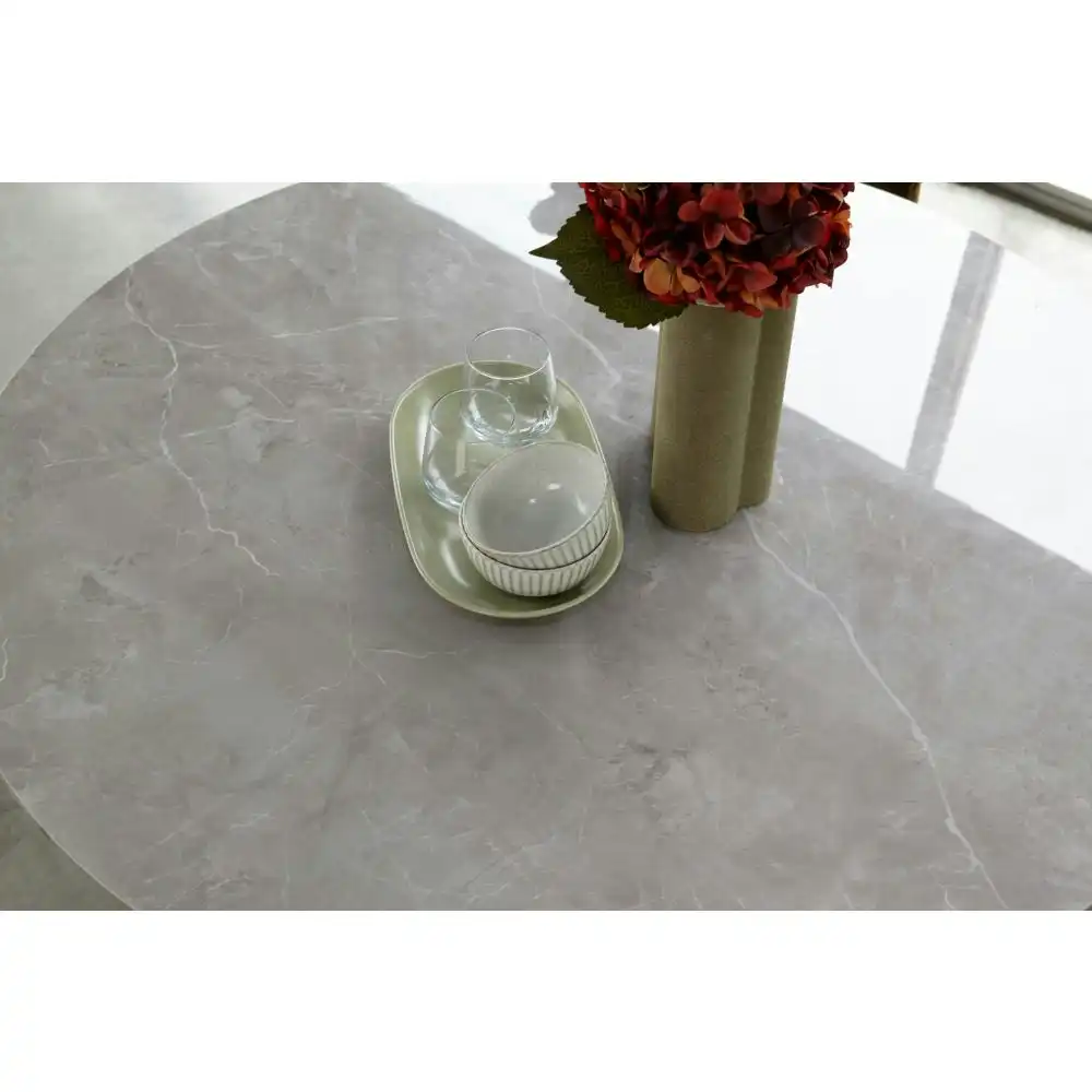 Fari Round Ceramic Kitchen Dining Table 110cm Metal Frame - Bulgarian Grey