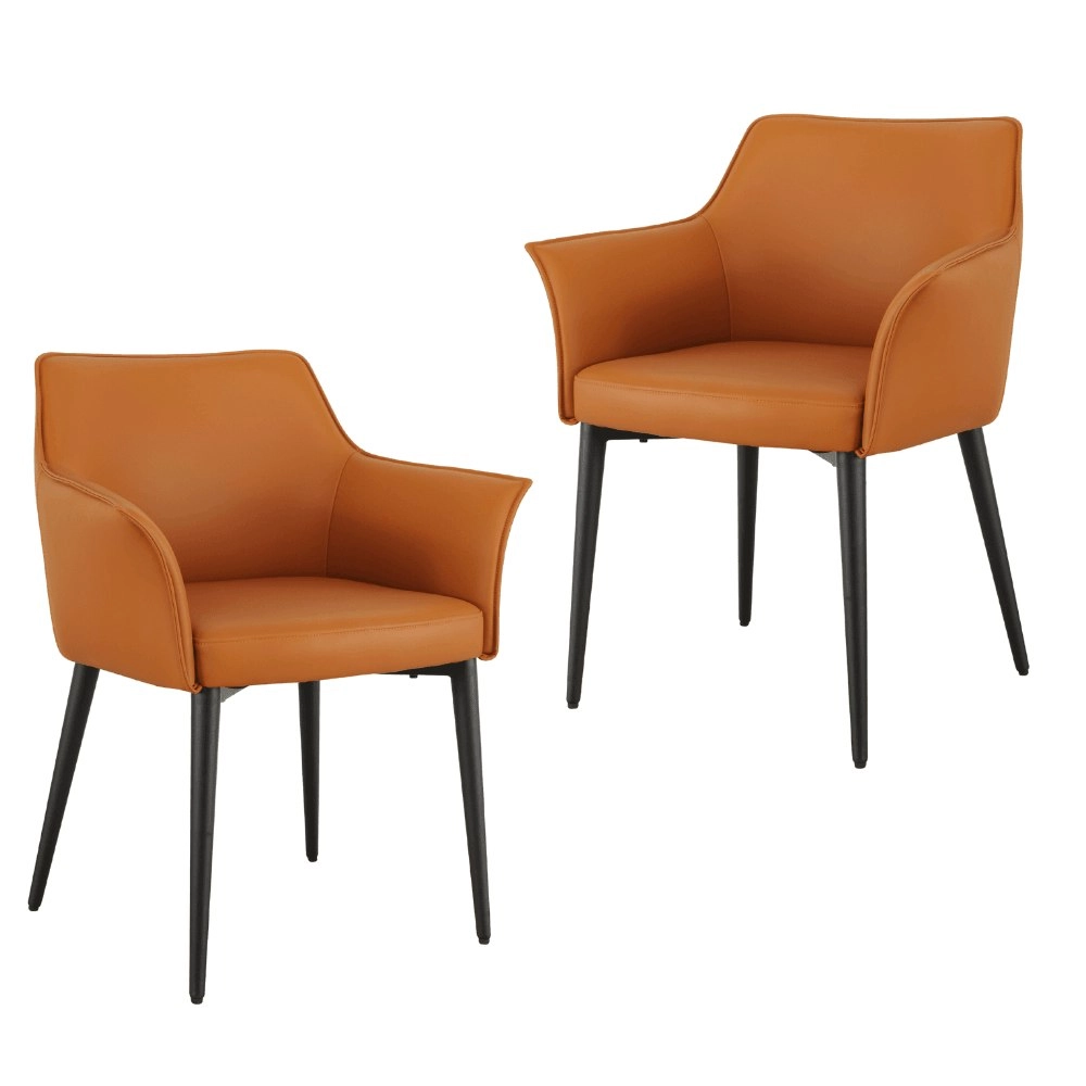 Raimon Furniture Set of 2 Dante Eco Leather Kitchen Dining ArmChair Metal Frame - Terracotta