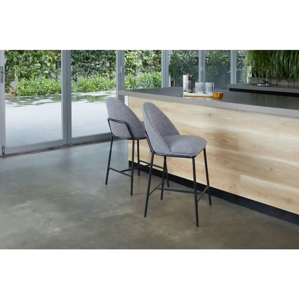 Raimon Furniture Set Of 2 Enea Modern Boucle Fabric Kitchen Counter Bar Stool 65cm - Slate