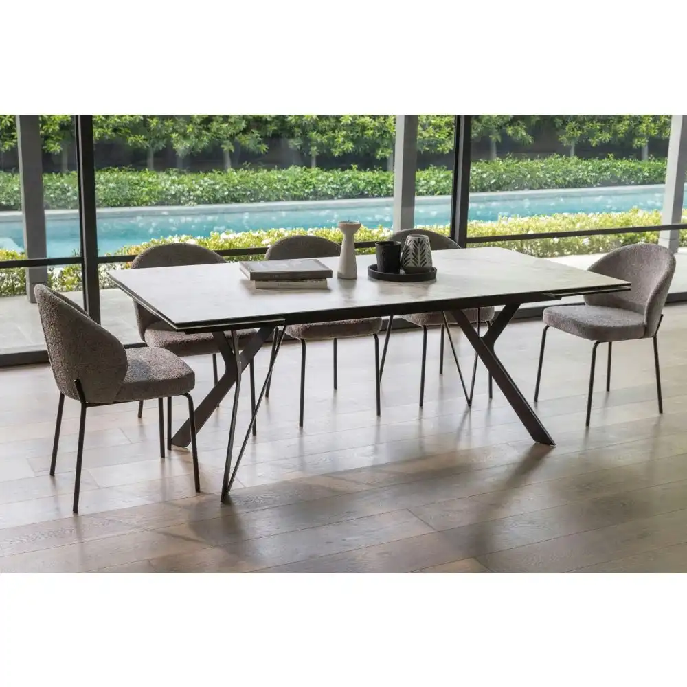 Raimon Furniture Set Of 2 Elena Modern Boucle Fabric Kitchen Dining Chairs Metal Frame - Pewter