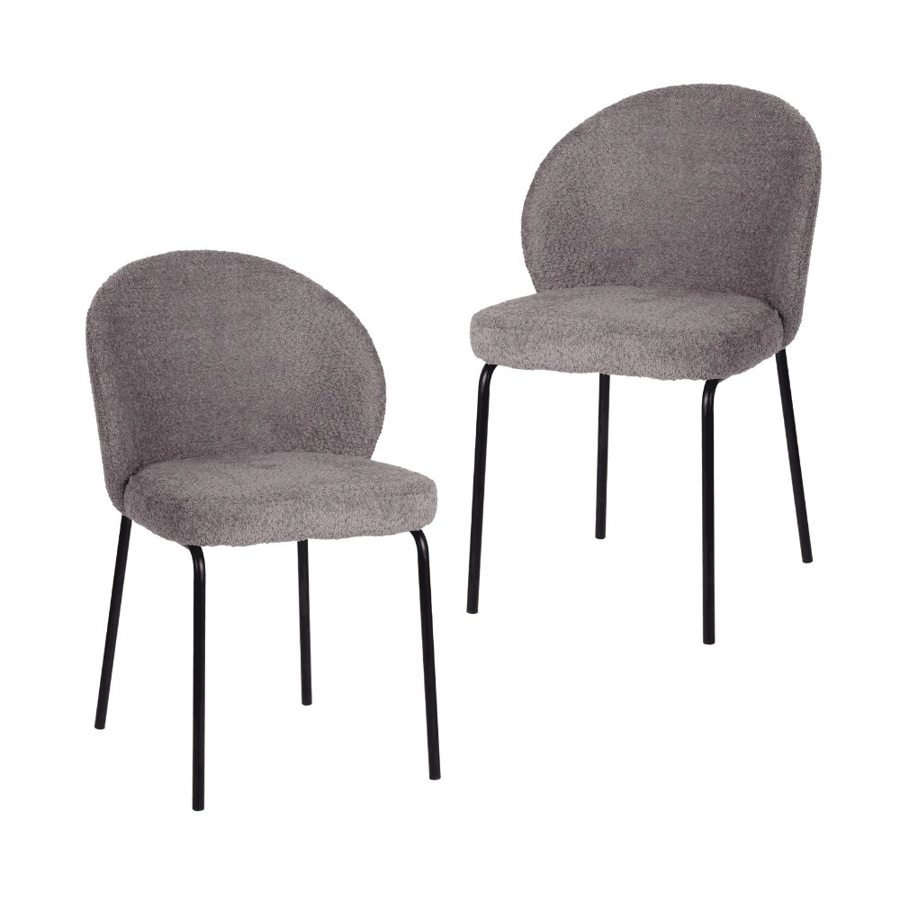 Raimon Furniture Set Of 2 Elena Modern Boucle Fabric Kitchen Dining Chairs Metal Frame - Pewter