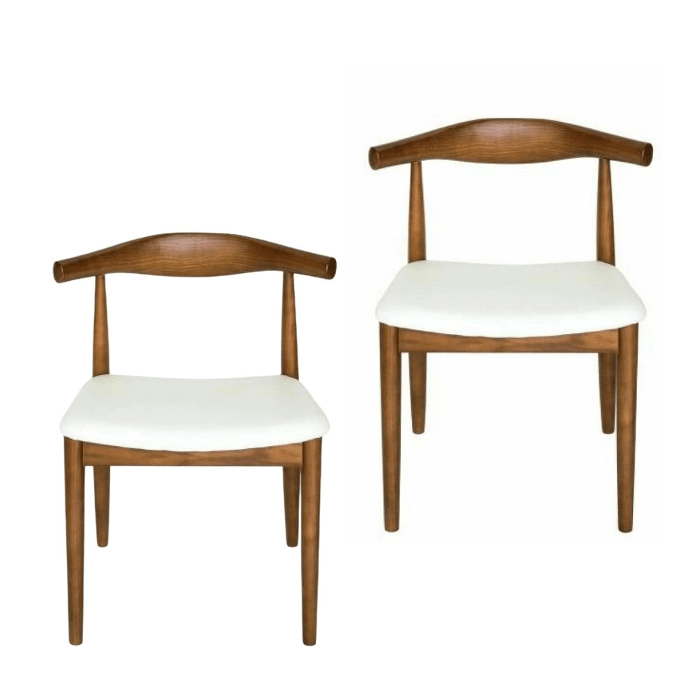 Set of 2 - Hans Wegner Replica CH20 Elbow Dining Chair - Walnut Frame - White