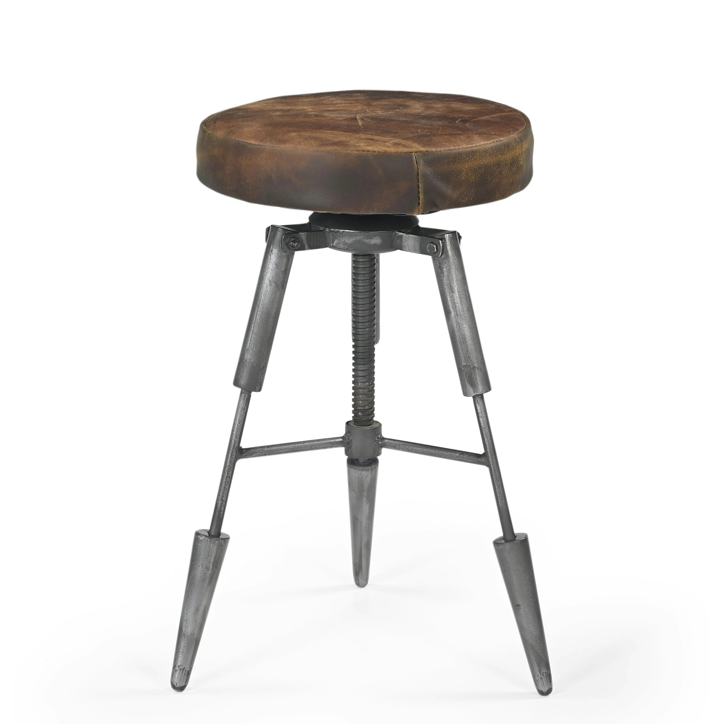 Silas Arrow Tripod Vintage Rustic Leather Kitchen Counter Bar Stool