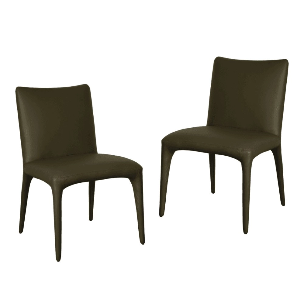 Raimon Furniture Set Of 2 Ludo Modern Eco Leather Kitchen Dining Chair - Olive