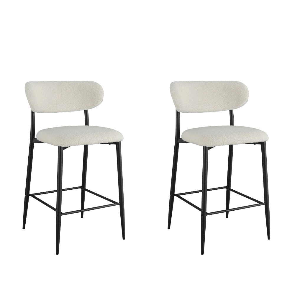 Raimon Furniture Set Of 2 Gio Modern Boucle Fabric Kitchen Counter Bar Stool 66cm - Off White