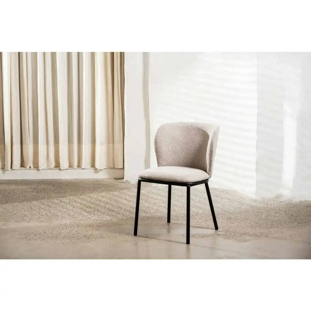 Raimon Furniture Set Of 2 Carmen Modern Boucle Fabric Kitchen Dining Chair Metal Legs - Latte