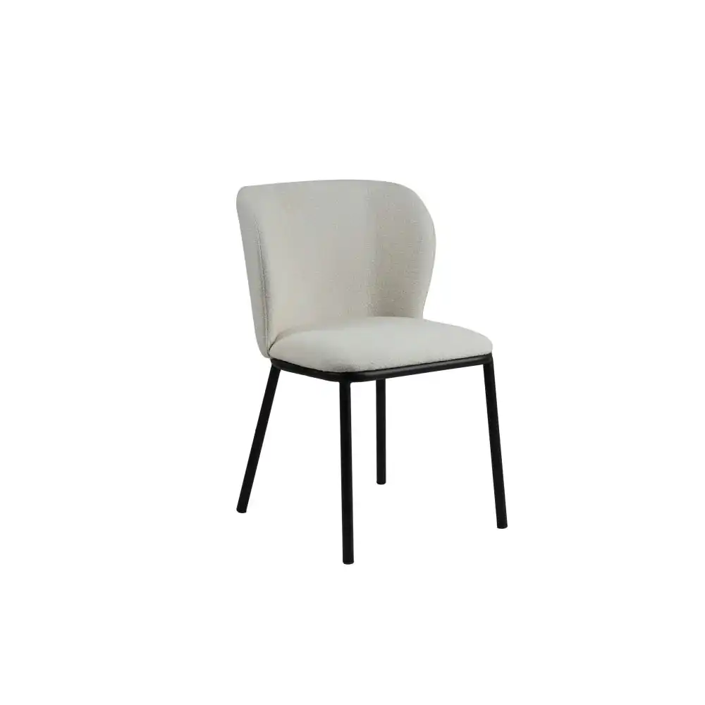 Set Of 2 Carmen Modern Boucle Fabric Kitchen Dining Chair Metal Legs - White