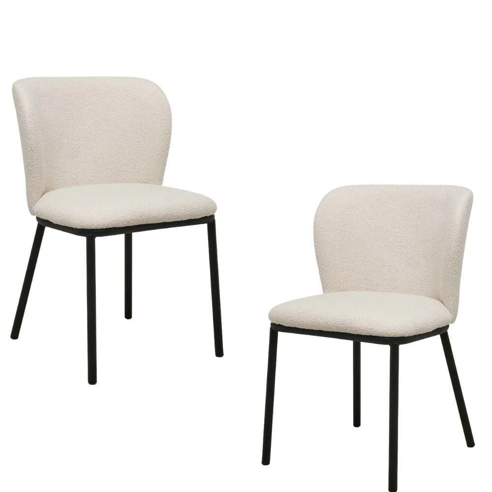 Raimon Furniture Set Of 2 Carmen Modern Boucle Fabric Kitchen Dining Chair Metal Legs - White