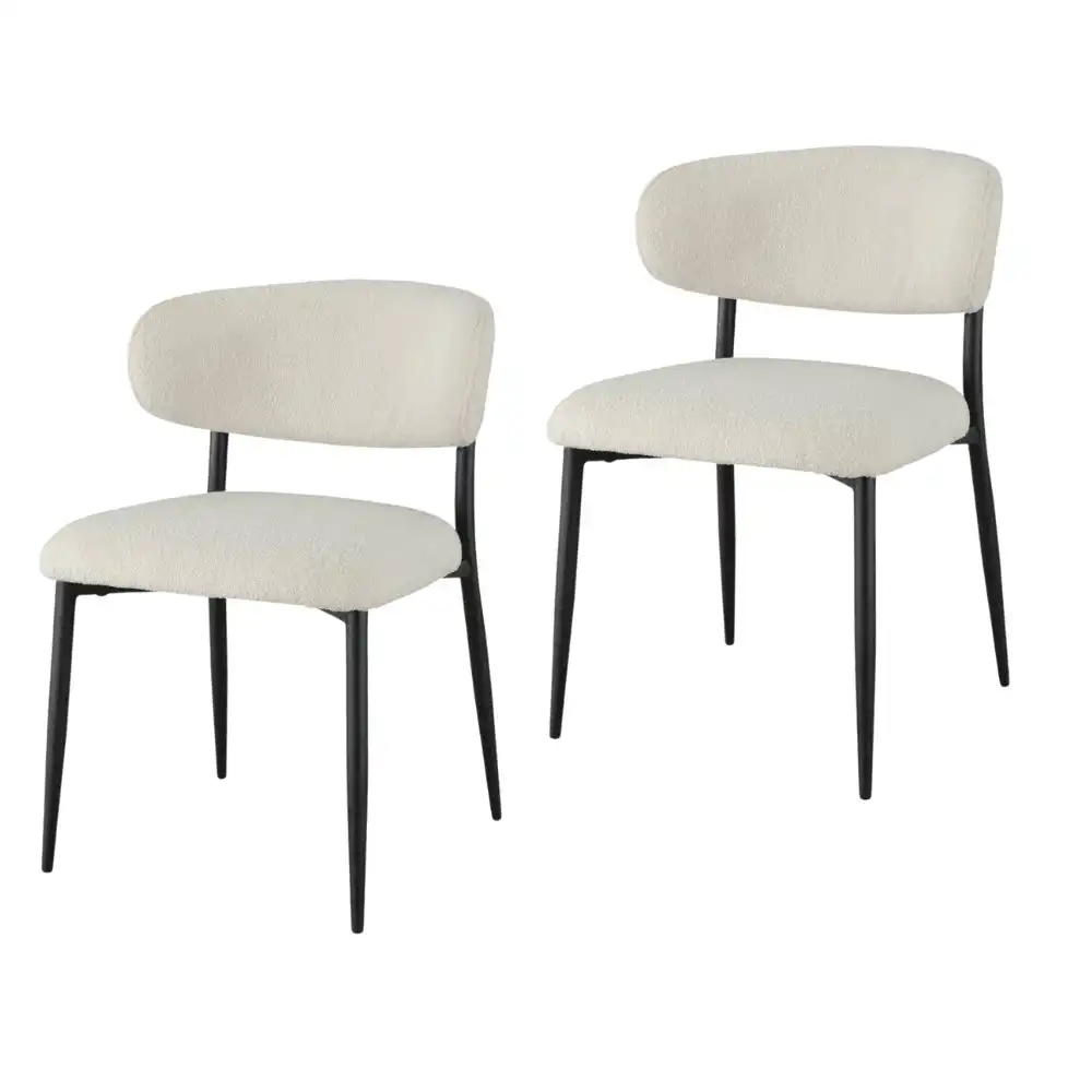 Set Of 2 Amalia Boucle Fabric  Kitchen Dining Side Chair Metal Frame - Off White