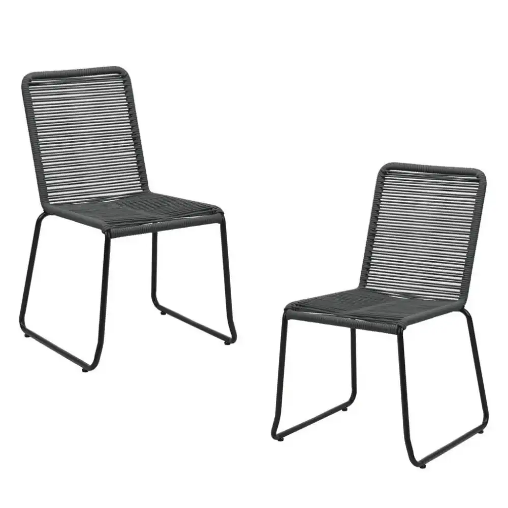 Set Of 2 Clara Stylish Rope Woven Outdoor Dining Chair Metal Frame - Charcoal
