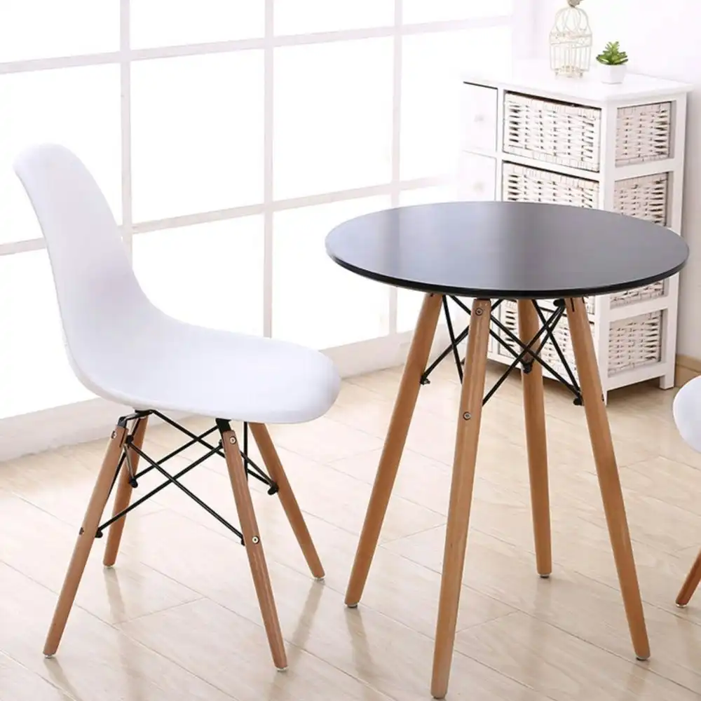 Design Square Round Wooden Dining Table Eiffel Design Wooden Legs 80cm - Black