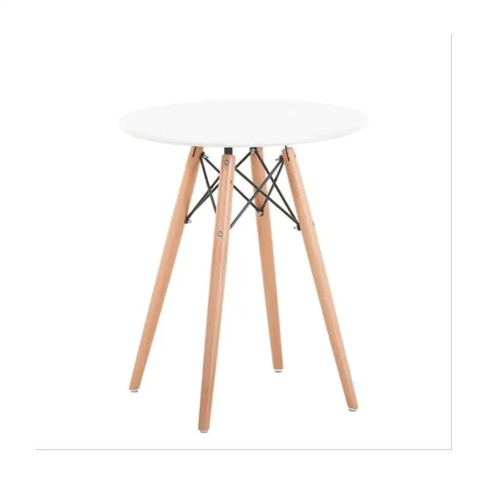 Design Square Round Wooden Dining Table Eiffel Design Wooden Legs 80cm - White