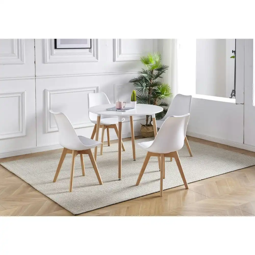 Design Square Set Of 4  Replica Dining Chair Faux Leather Padded - White