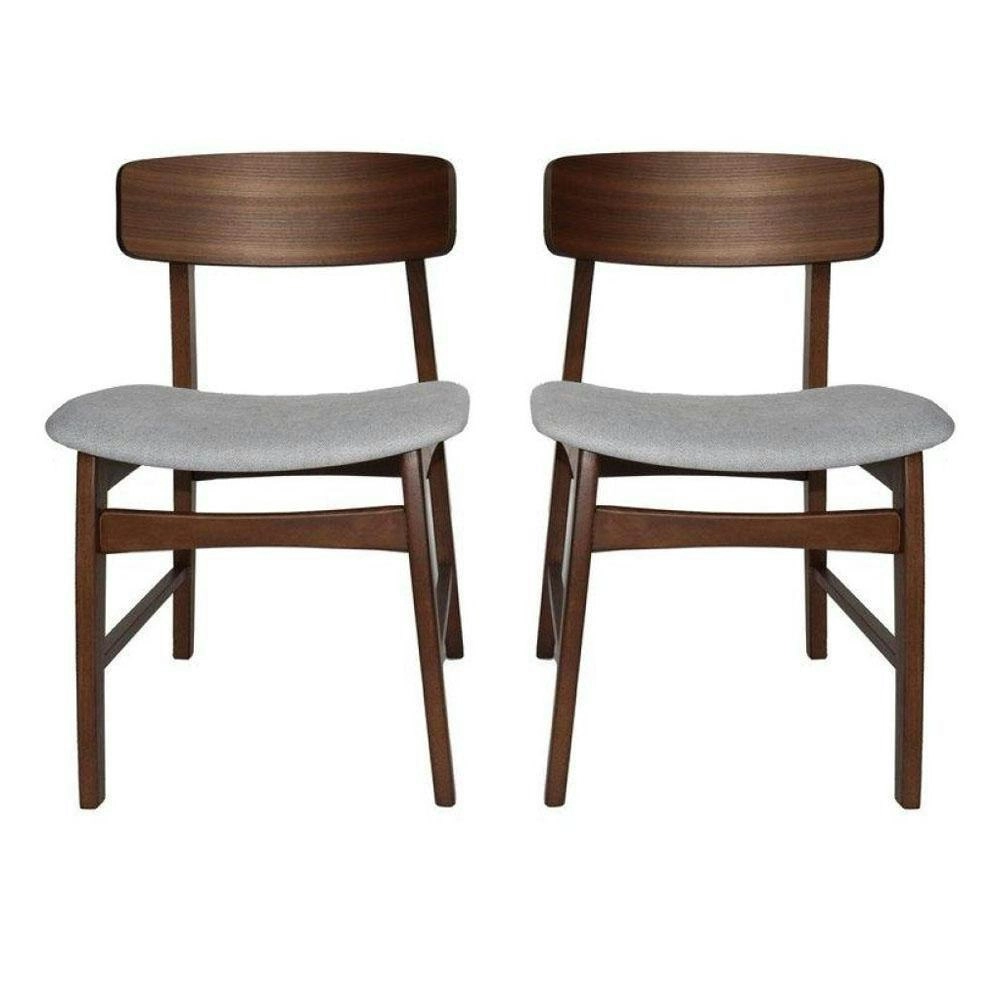 Design Square Set of 2 Fabric Dining Chair - Walnut Frame - Grey