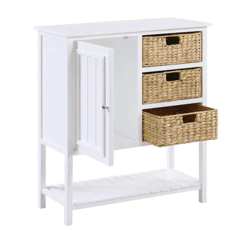 Design Square Novena Sideboard Buffet Unit Storage Cabinet 1-Door 3-Woven Baskets White