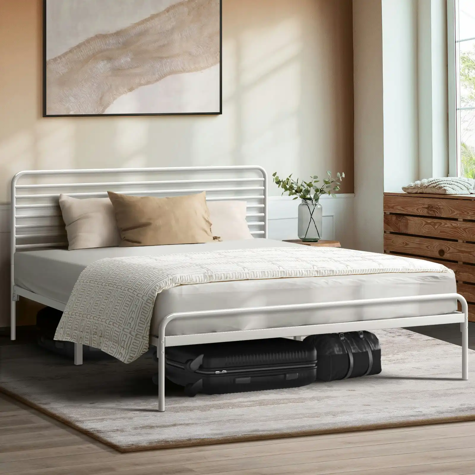 Oikiture Metal Bed Frame Double Size Bed Base Beds Platform White