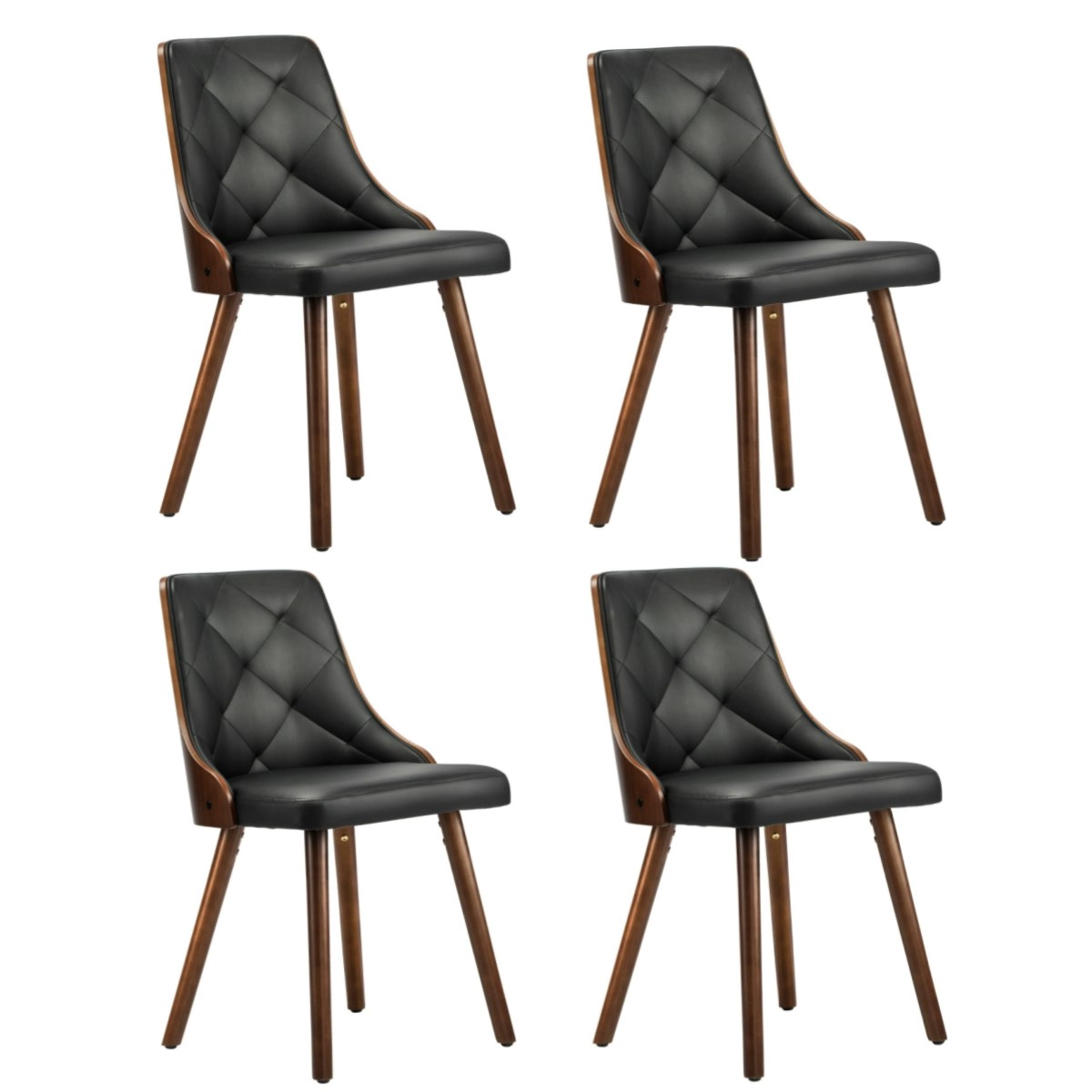 Oikiture 4x Dining Chairs Wooden Chair Kitchen Cafe Faux Leather Padded Black