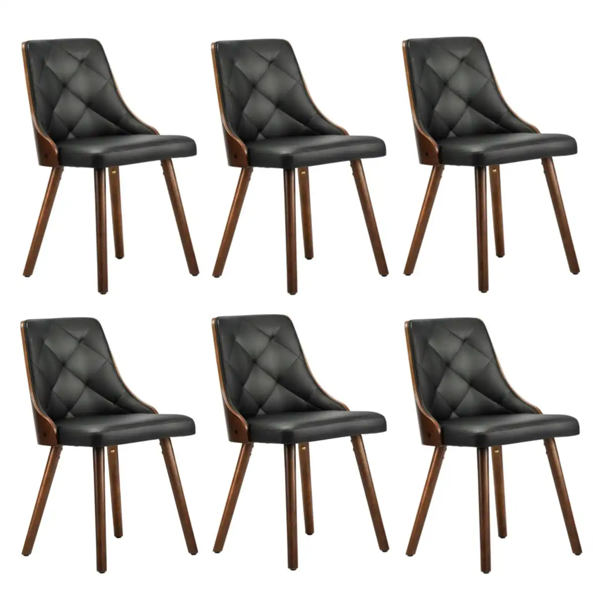 Oikiture 6x Dining Chairs Wooden Chair Kitchen Cafe Faux Leather Padded Black