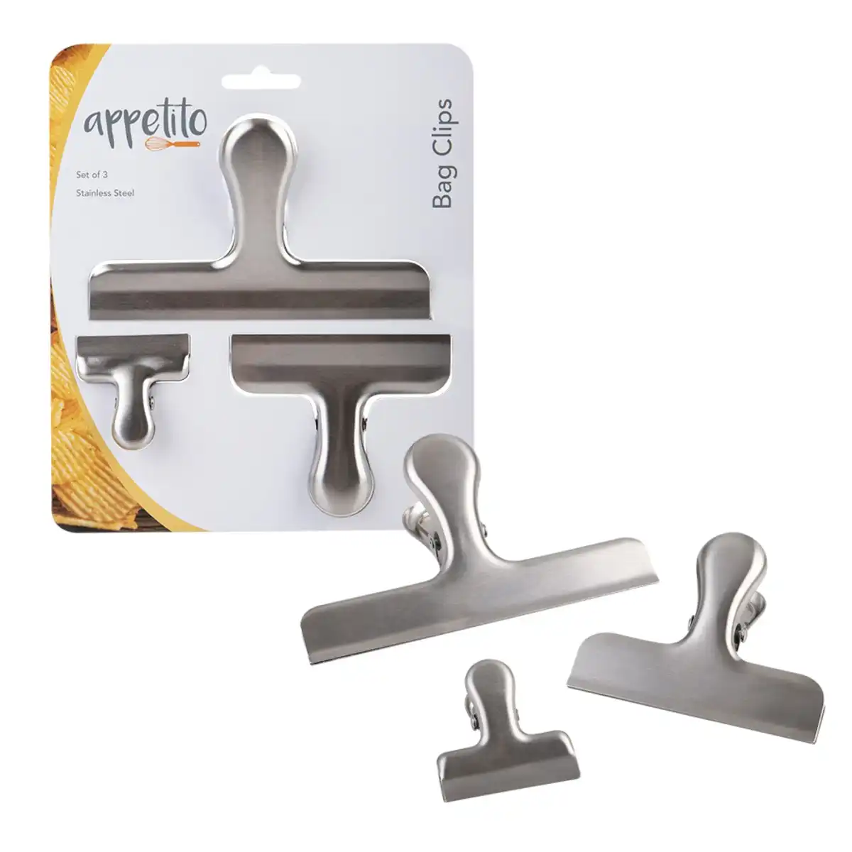 Appetito Stainless Steel Bag Clips Set 3 (Asst. Sizes)