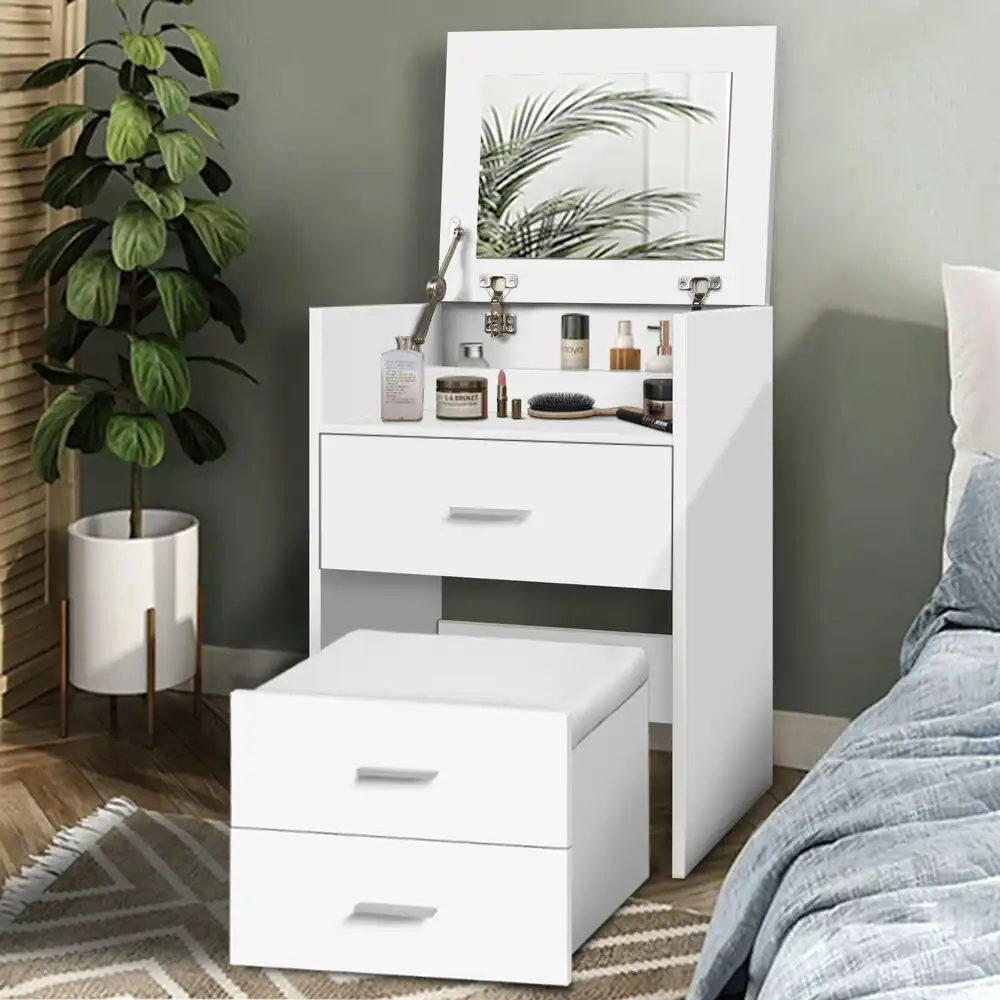Alfordson Dressing Table Stool Set Nightstand White
