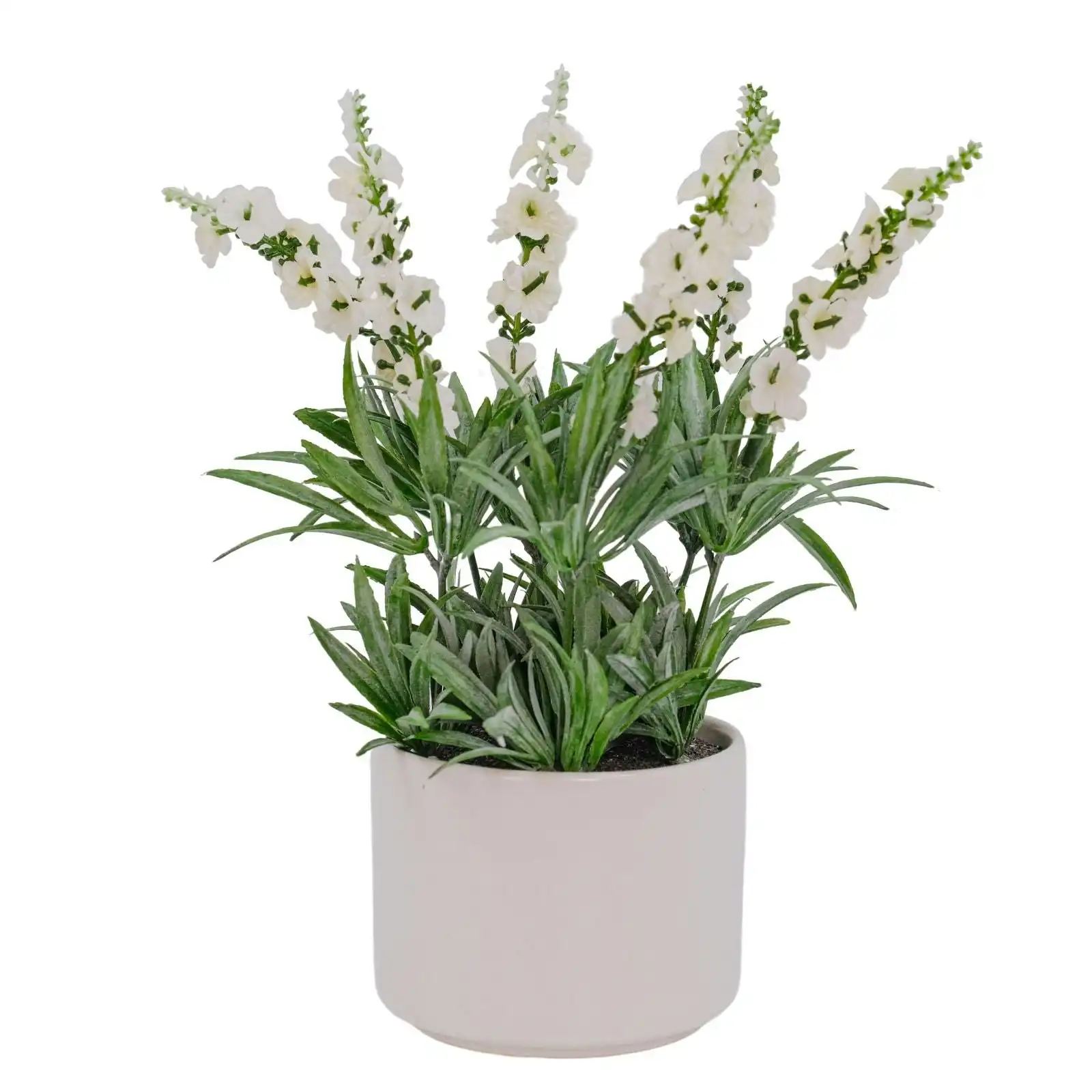 Artificial Lavender White Plant in white pot 25cm