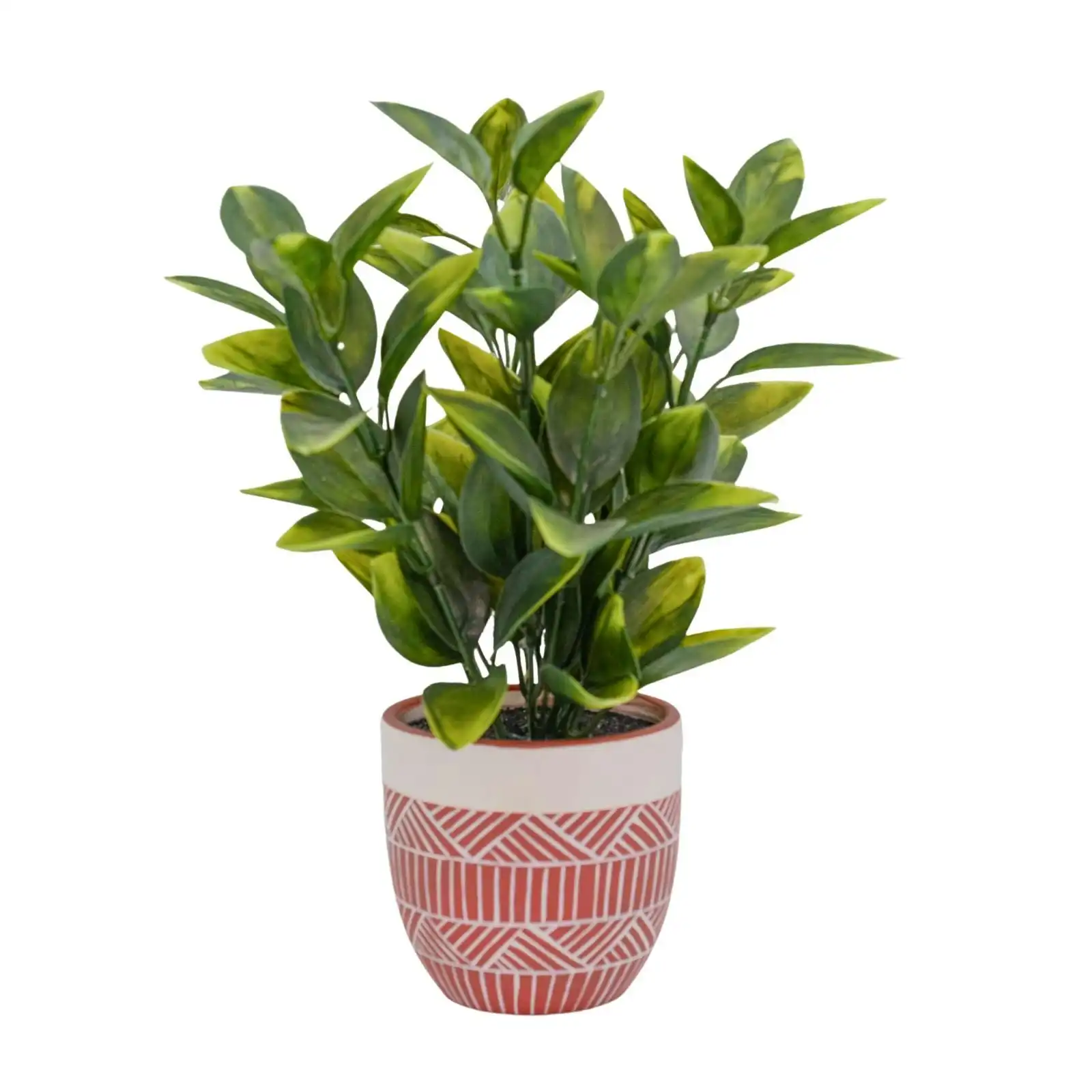 Artificial Plant - Photinia Stems in Red Ceramic Pot 30cm