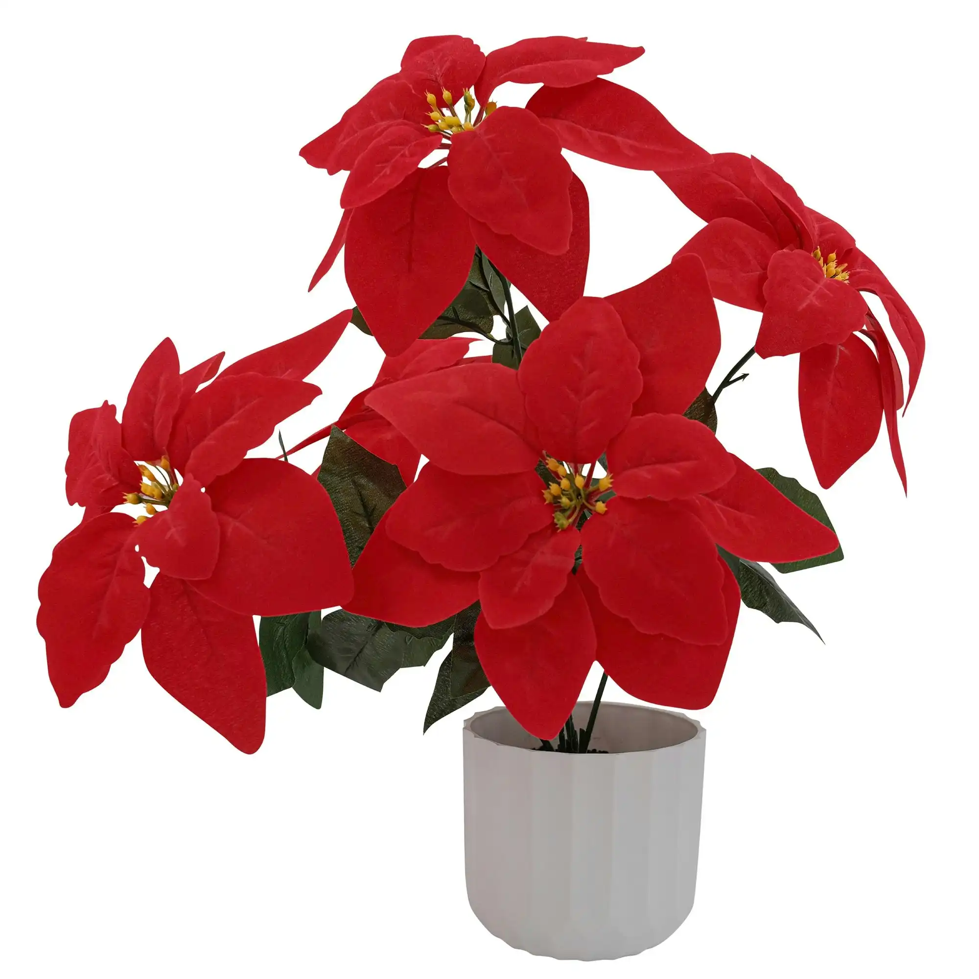 Artificial Poinsettia in Ribbed Pot - Red 45cm