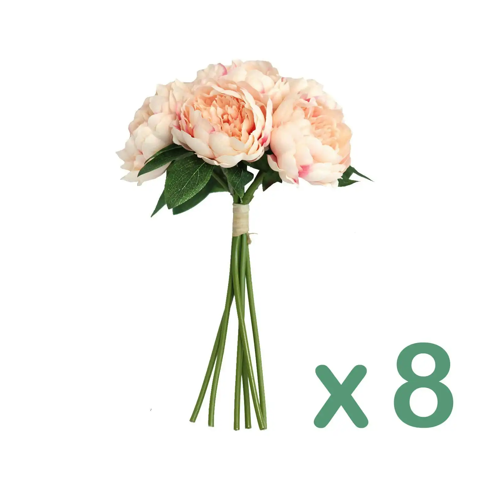 Carton of 8 - Artificial Flowers - Peony Posy Bouquet Peach 35cm