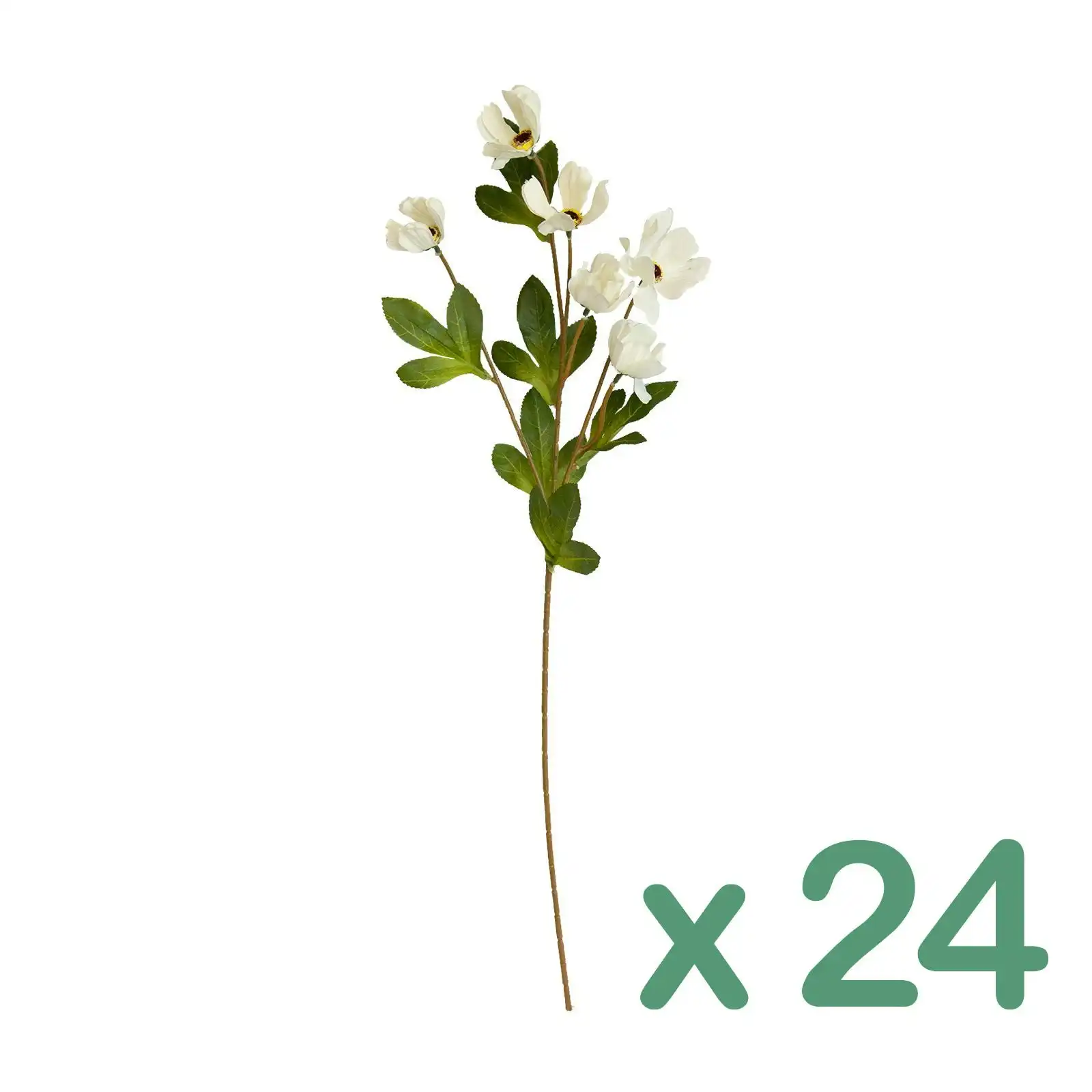 24 Stems of Artificial Wild Poppy Flowers in White 60cm
