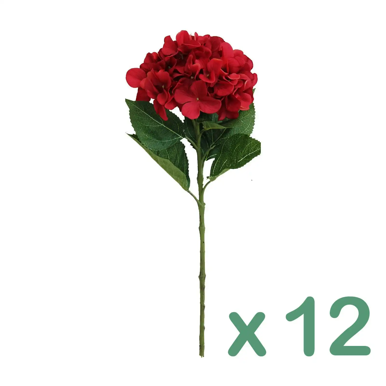Carton of 12 - Artificial Stems Hydrangea - RED 55cm