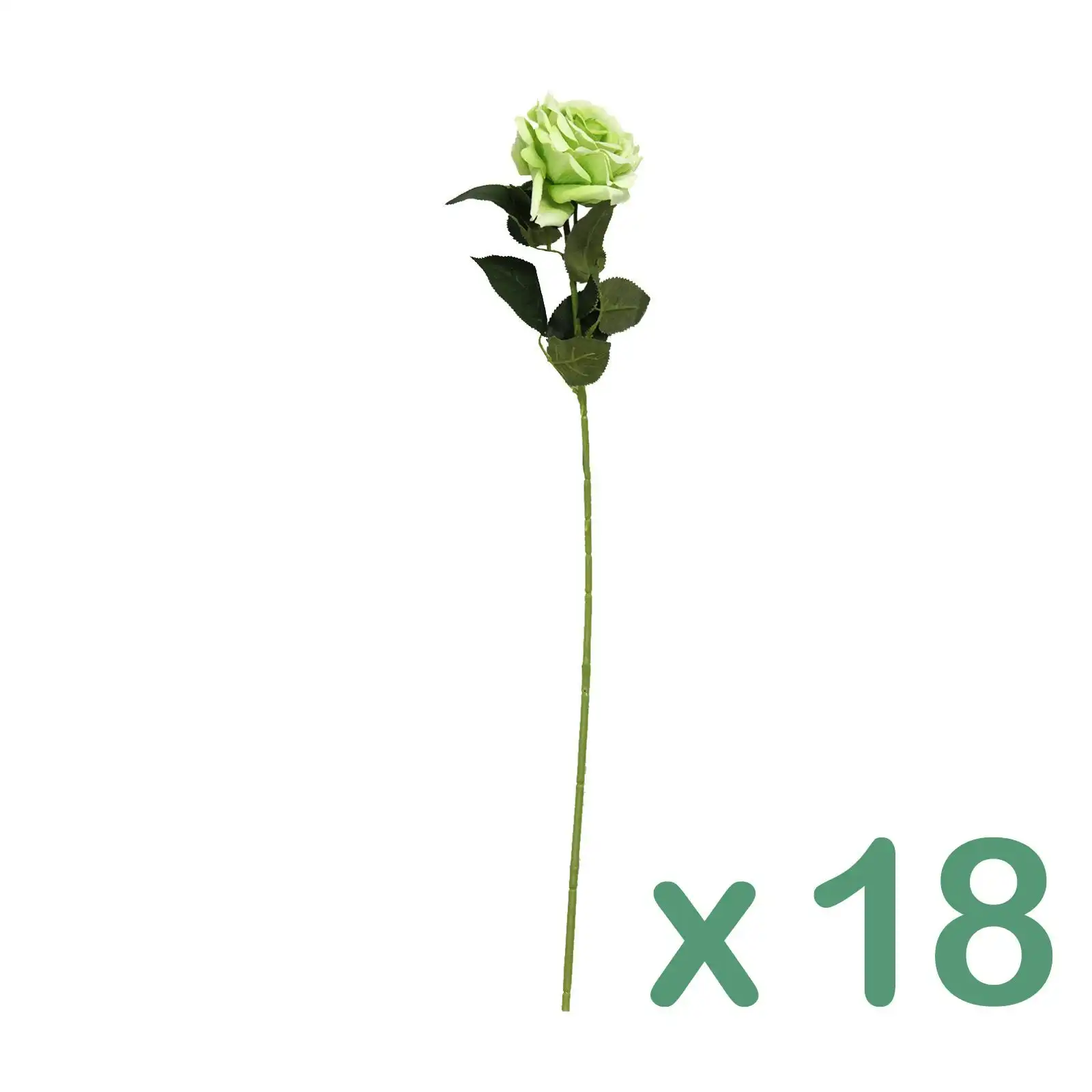 18 Stems of Artificial Velvet Rose Flowers Green 75cm