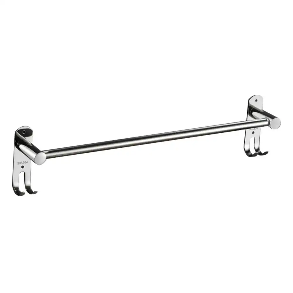 Viviendo Stylish Stainless Steel Adjustable Bathroom Towel Rack Rail Holder with Hooks – One Tier