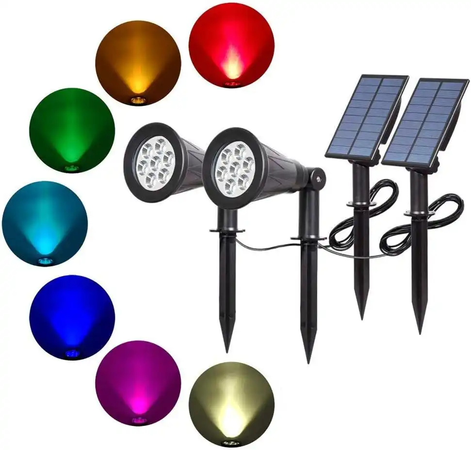 Solar Spotlights LED Color Changing Outdoor Security Lights Auto On/Off 2 Pack