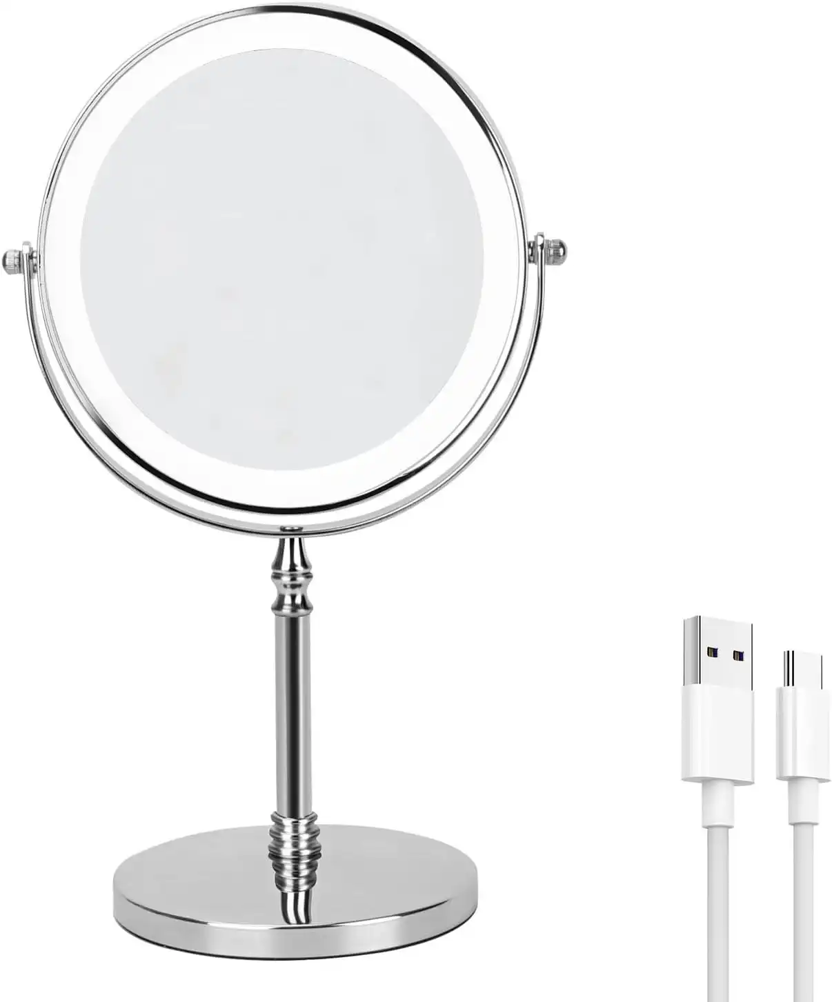 Rechargeable 20 cm Lighted Makeup Mirror, 3 Color Lighting Modes, 10x Magnification LED Vanity Mirror, Dimmable Lights