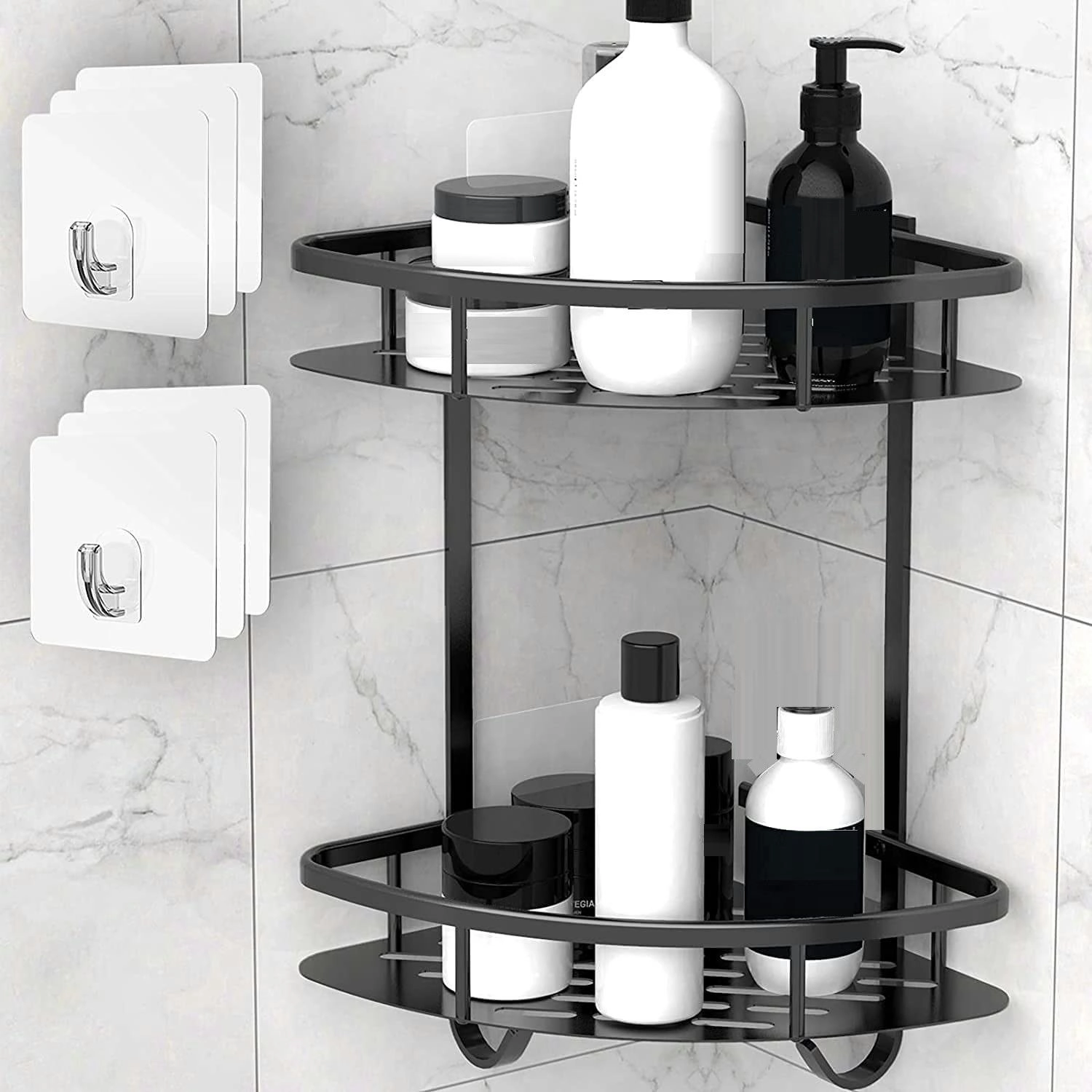 2 Pack Aluminum Adhesive Shower Caddy Corner Shelf Storage Rack for Bathroom