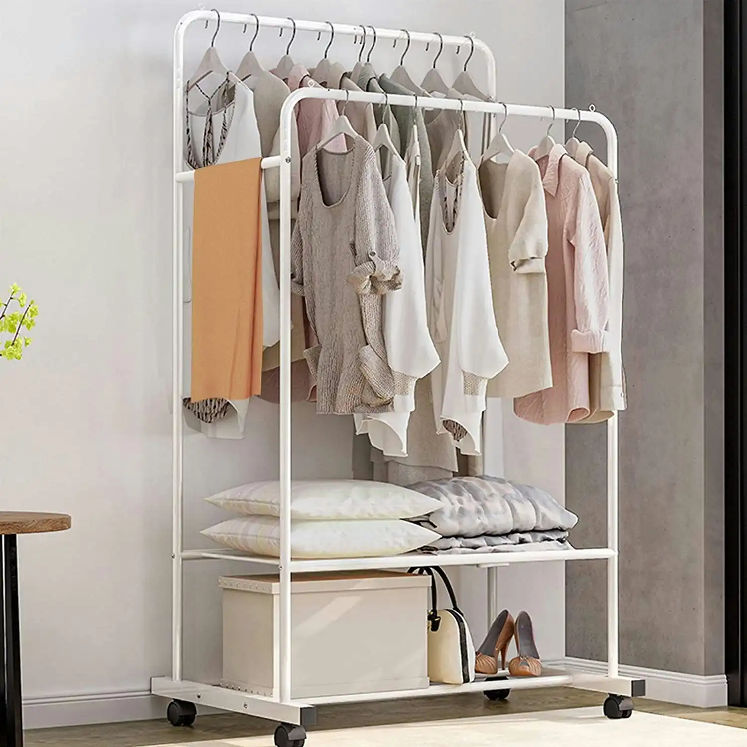 Clothing Rack with Wheels (White)