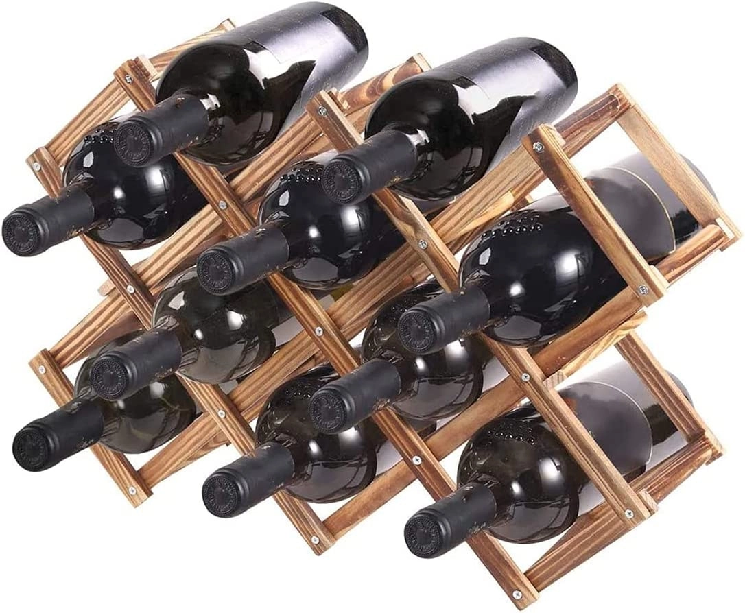 Wood Wine Rack Holder Storage for 10 bottles (Brown)