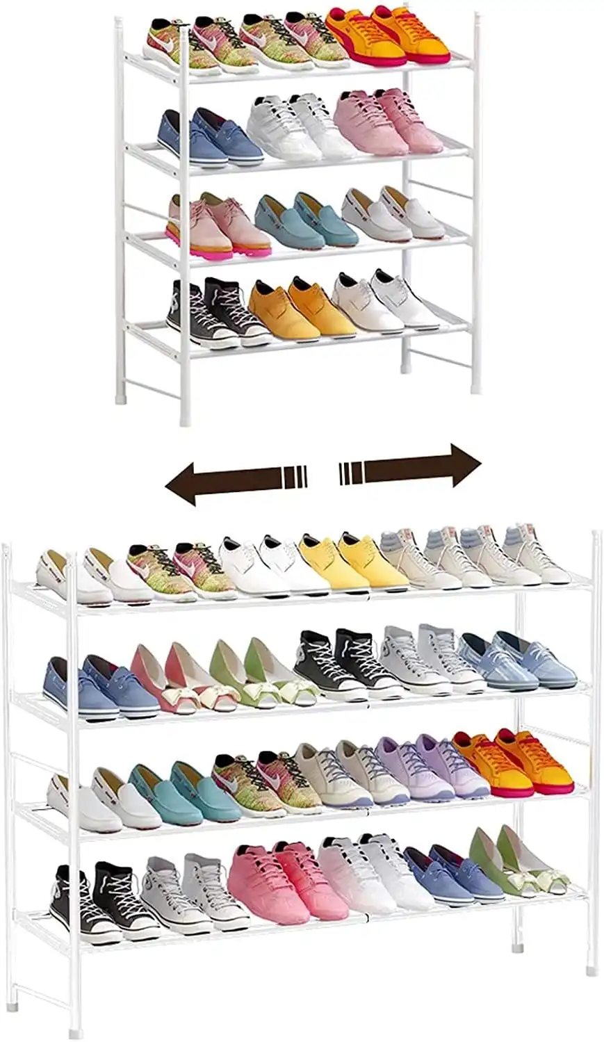4 Tier Shoe rack, Metal Iron, Expandable, Adjustable (White)