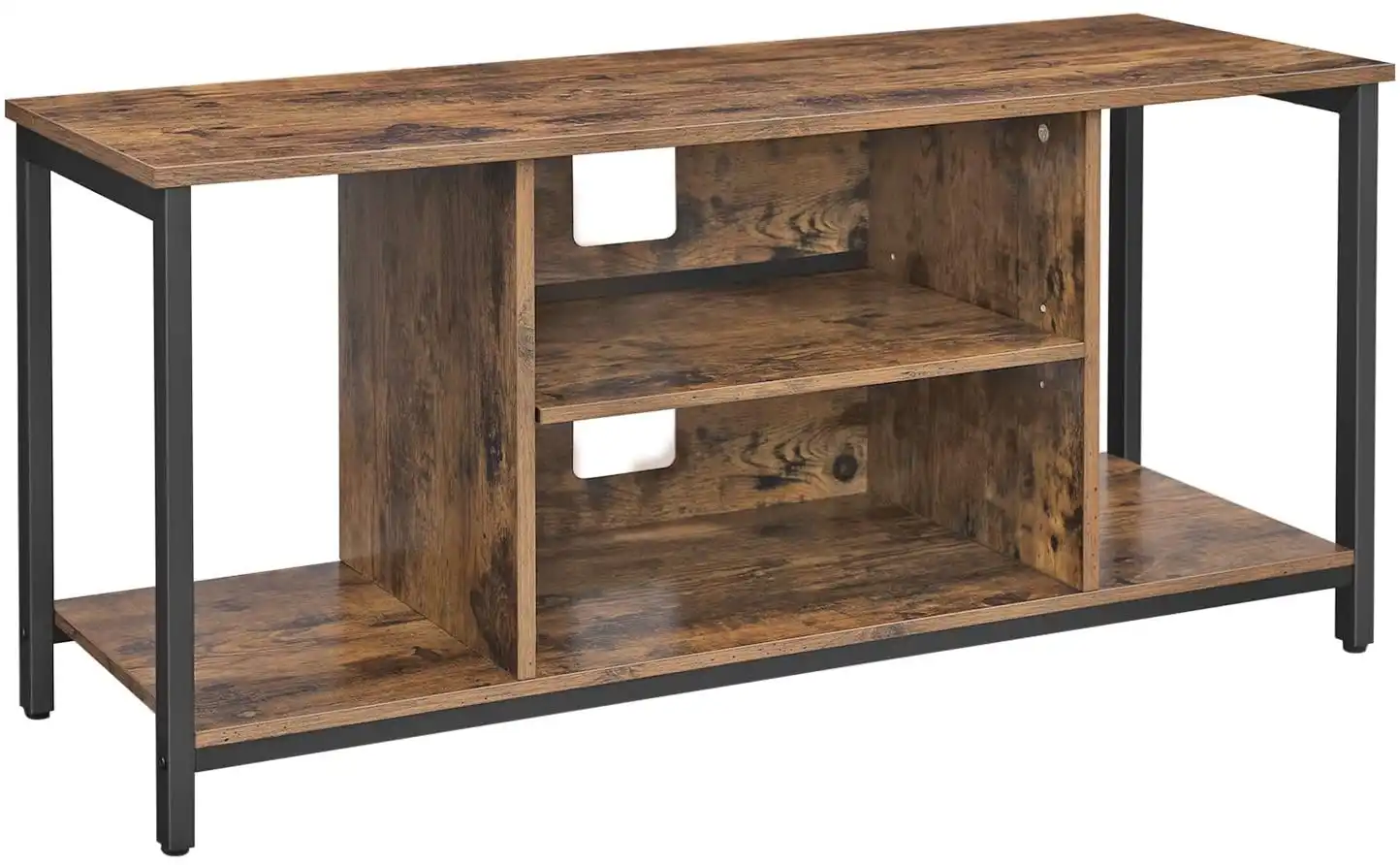 TV Console Unit with Open Storage, Rustic Brown and Black Industrial