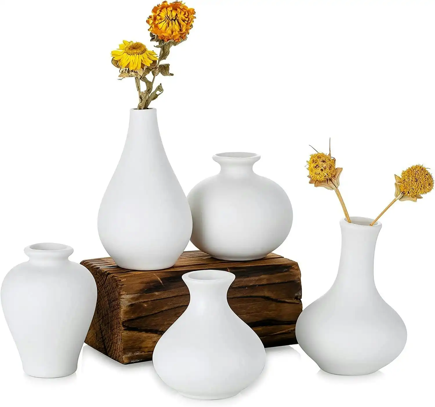Ceramic Set of 5 White Vases for Home DÃƒÂ©cor