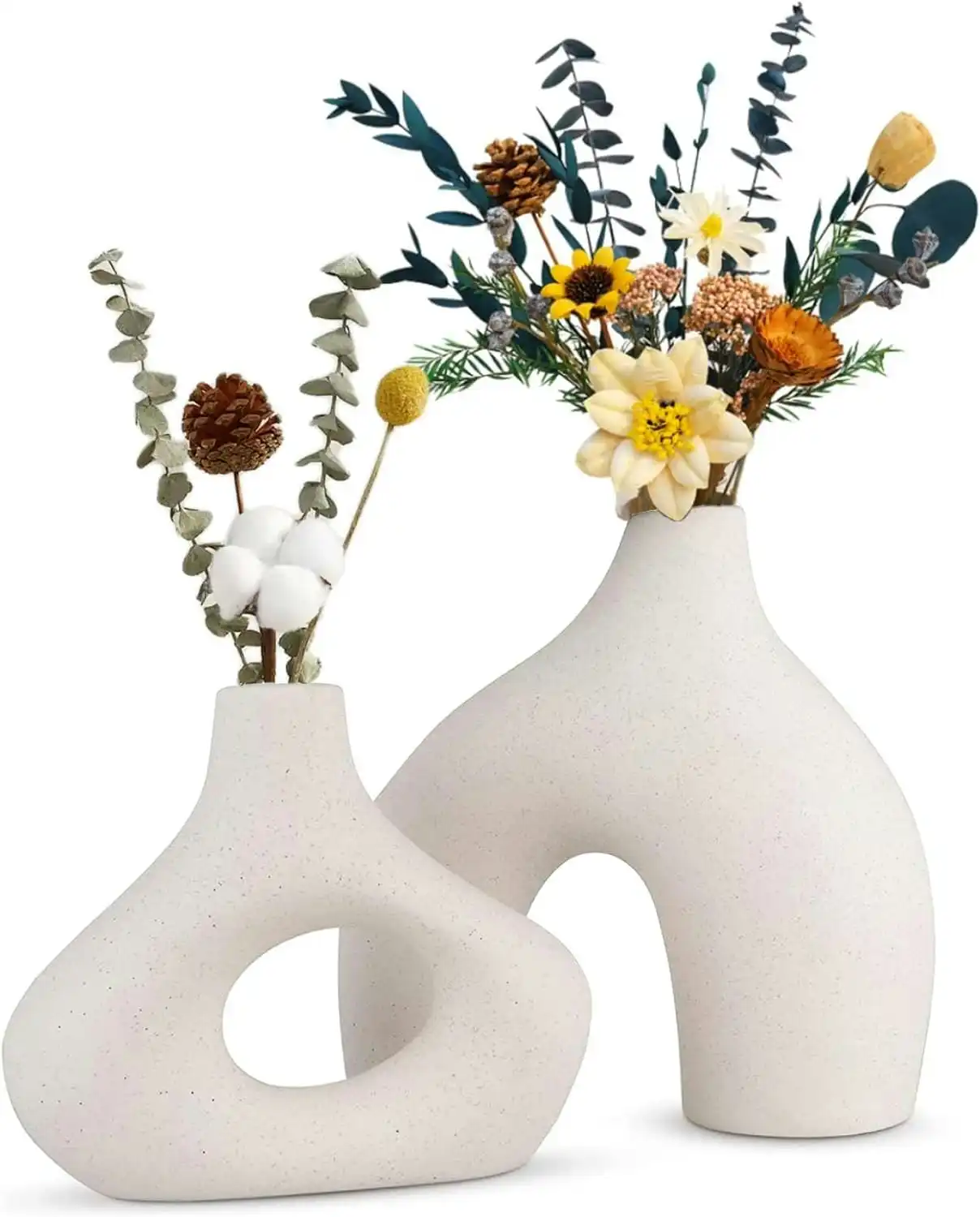 Ceramic Set of 2 Modern White Vases for Home DÃƒÂ©cor