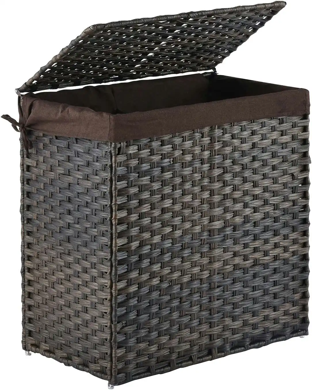 110L Waterproof Synthetic Rattan Foldable Divided Laundry Hamper (Brown)