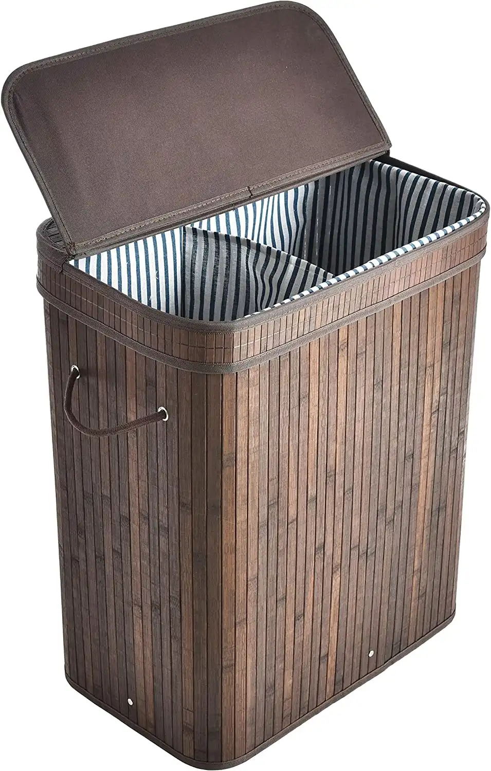 Rectangular Bamboo Laundry Basket with Lid Handles (Dark brown)