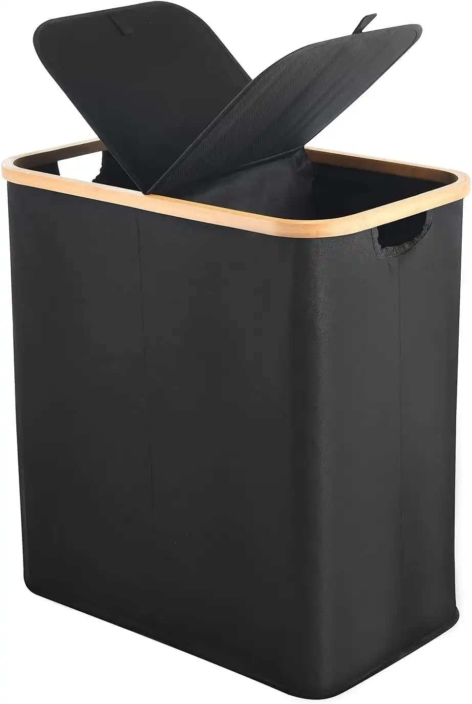 Double Large Laundry Basket with Lid (Black)