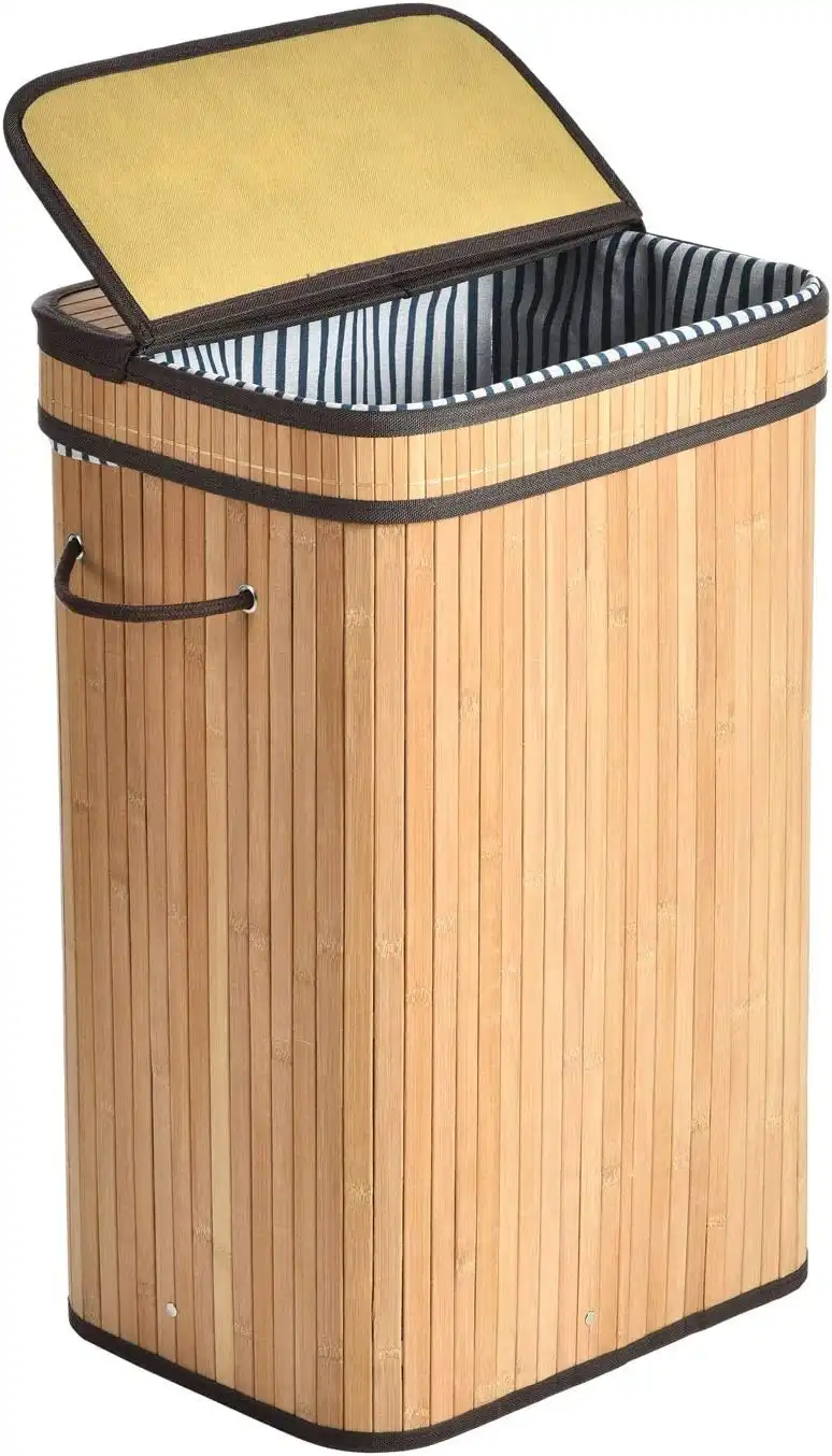 Bamboo Laundry Basket with Lid Handles (Natural)