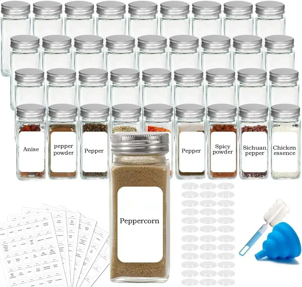 36 Pcs Glass Spice Jars Bottles with Spice Labels (120ml each bottle)