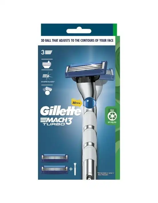 Gillette Mach3 Turbo Razor 1 Handle + 2 Cartridges