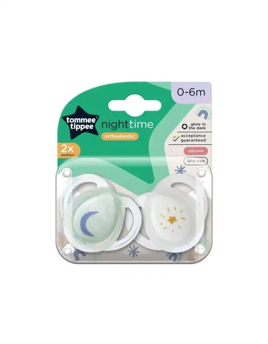 Tommee Tippee Closer to Nature Night Time Soothers 0-6 Months 2 Pack Assorted