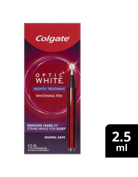 Colgate Optic White Overnight Teeth Whitening Treatment Pen With Hydrogen Peroxide Enamel Safe 2.5mL