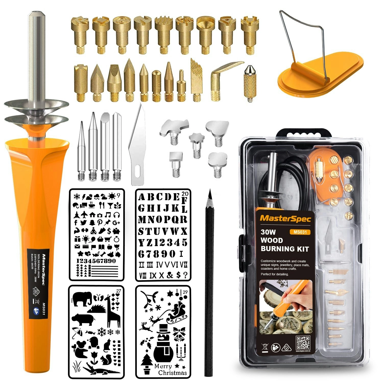 MasterSpec 37PC 30W Wood Burning Set Electric Soldering Iron Kit Iron Burner Hobby Kit